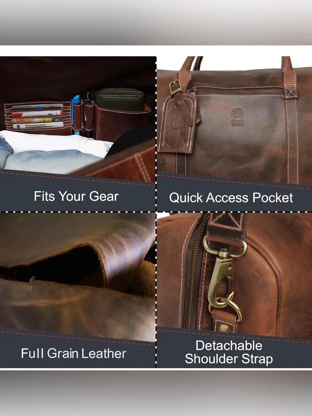 💼Rustic Town Full Grain Buffalo Leather Weekender Duffle Travel Bag🧳💼 - Picture 11 of 15